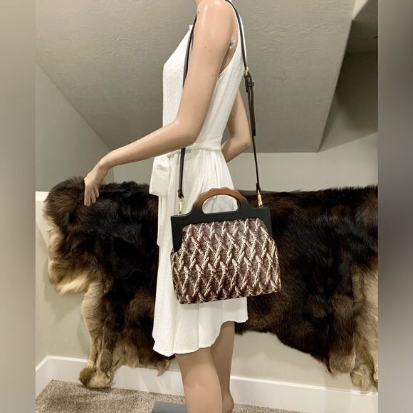 Handmade Genuine Hair-on Calf-hide Wooden Frame Top Handle Bag & 2 Strap Styles - Picture 11 of 16